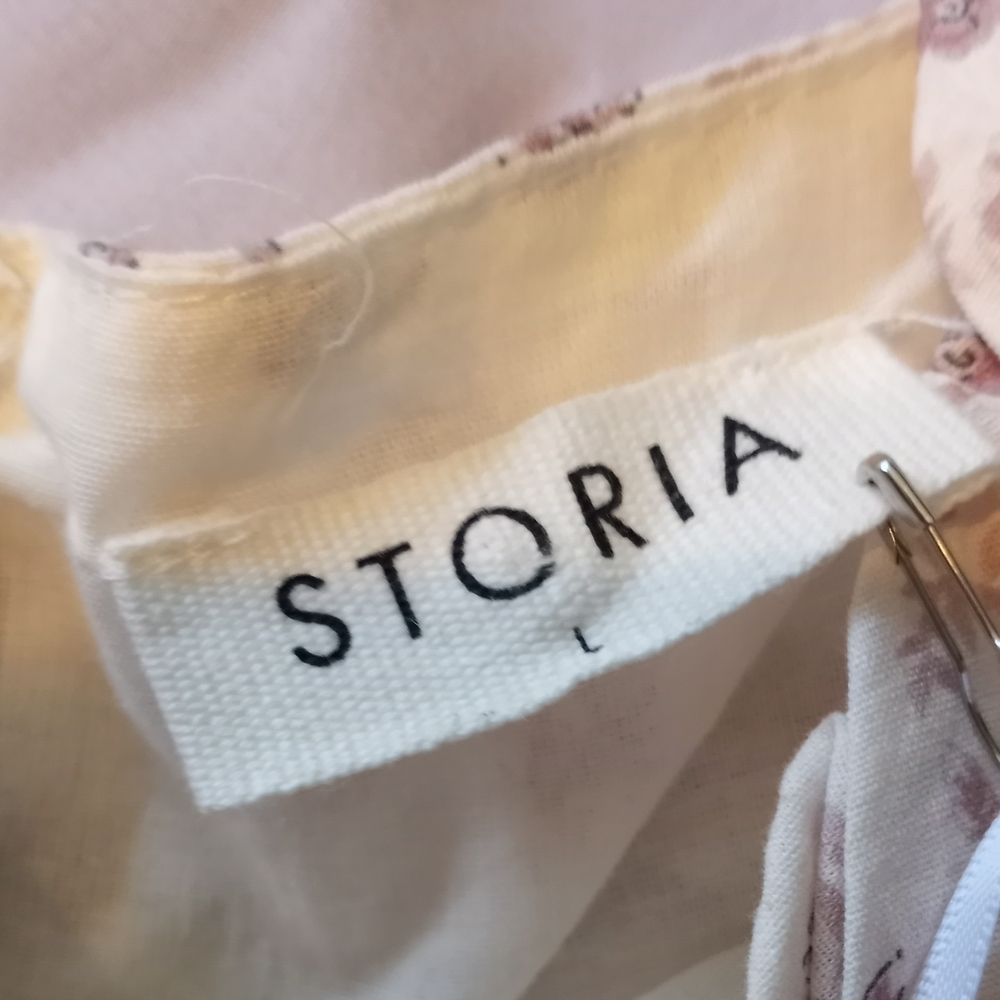 NWT Storia Puff Sleeve Cream & Pink Floral Dress Size Large - Picture 9 of 9